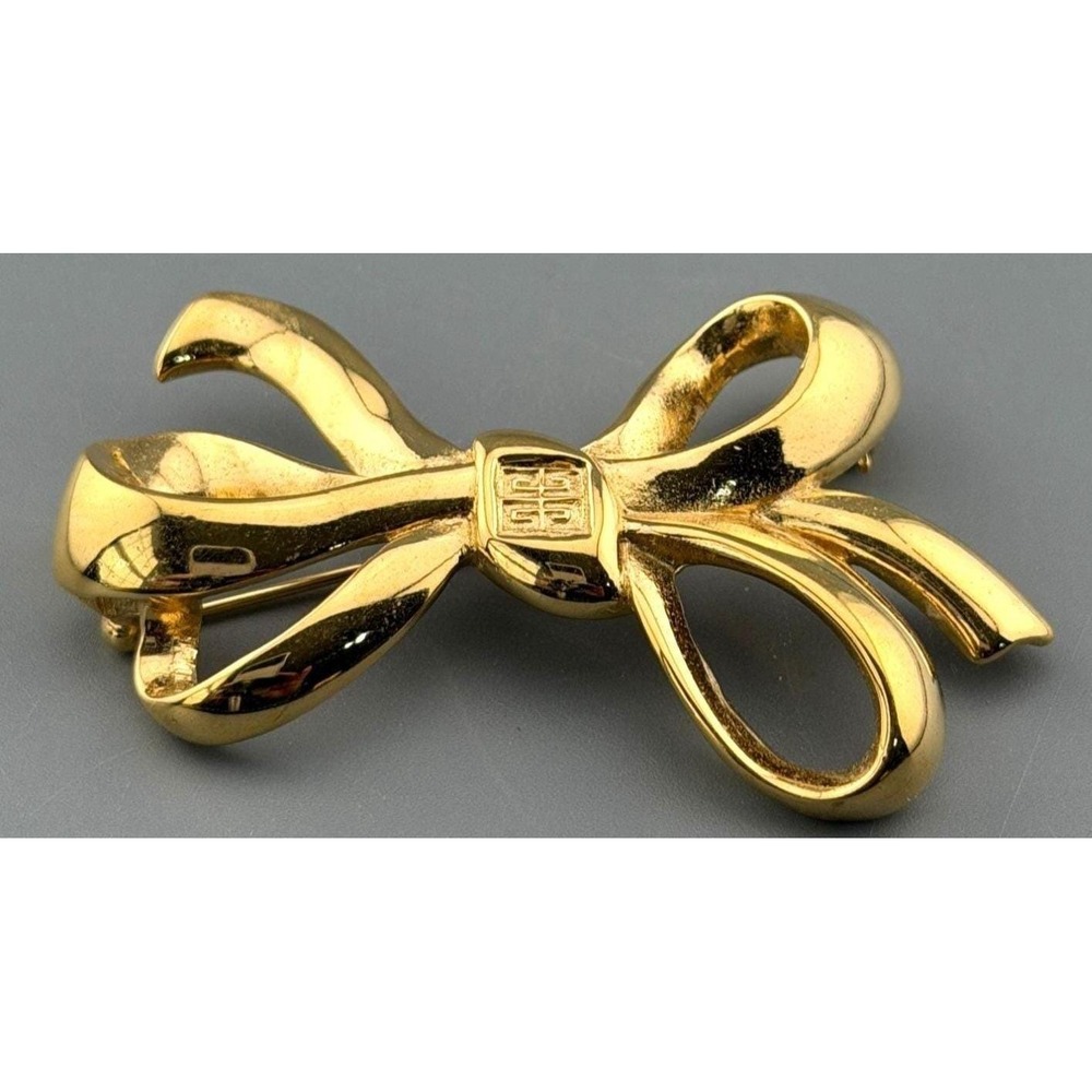 Vintage Givenchy Brooch Gold Tone Bow Large Designer Signed 2.5"